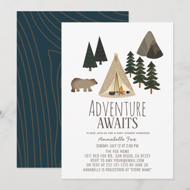 Adventure Awaits Camping Baby Shower Invitation (Front/Back)