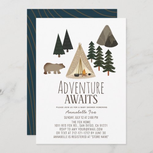 Adventure Awaits Camping Baby Shower Invitation