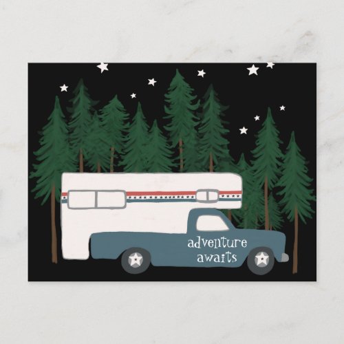 ADVENTURE AWAITS Camping Camper Truck RV Postcard