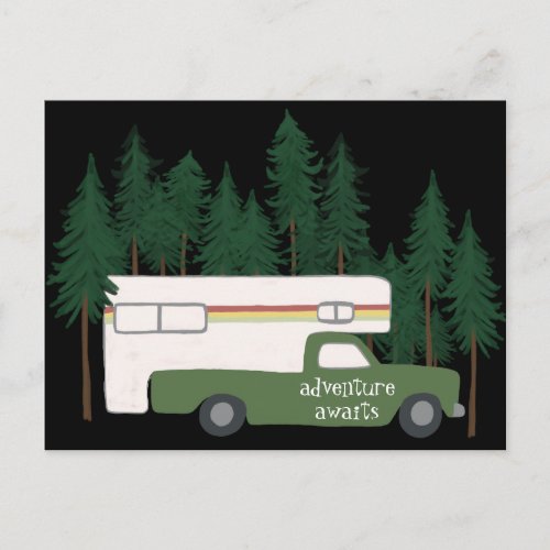 ADVENTURE AWAITS Camping Camper Truck RV Postcard