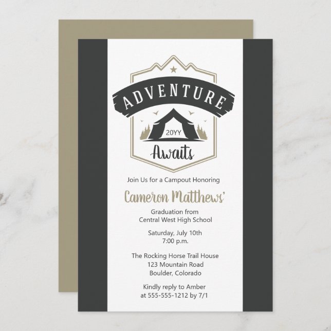 Adventure Awaits Camping Graduation Party Invitati Invitation (Front/Back)