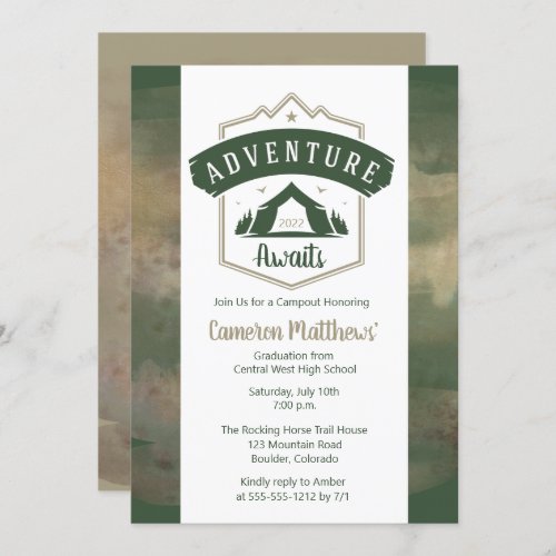 Adventure Awaits Camping Graduation Party Invitation