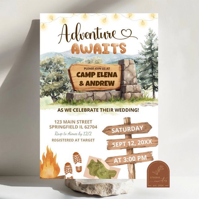 adventure awaits camping ground wedding invitation (Creator Uploaded)
