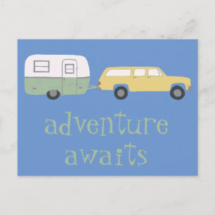 ADVENTURE AWAITS Camping Trailer RV Postcard