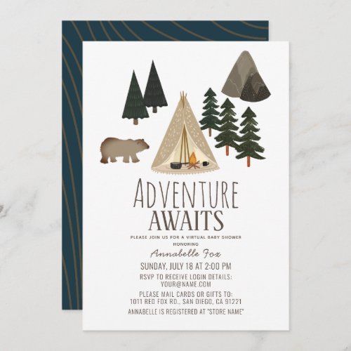 Adventure Awaits Camping Virtual Baby Shower Invitation