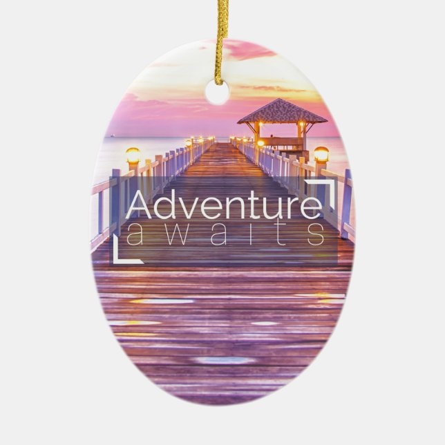 Adventure Awaits Ceramic Ornament (Front)