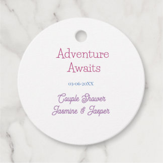 adventure awaits couple shower name date pink blue favor tags