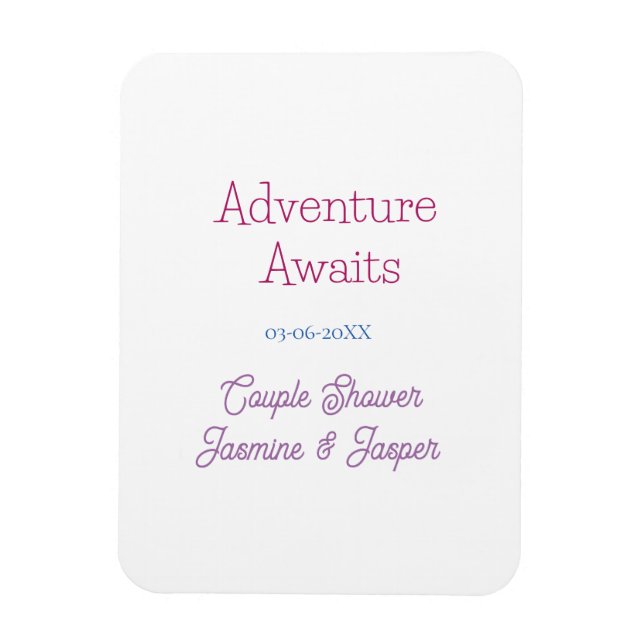 adventure awaits couple shower name date pink blue magnet (Vertical)