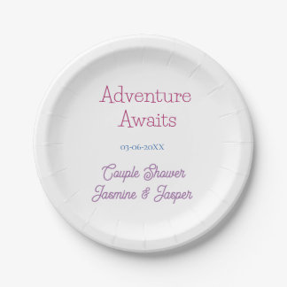 adventure awaits couple shower name date pink blue paper plates