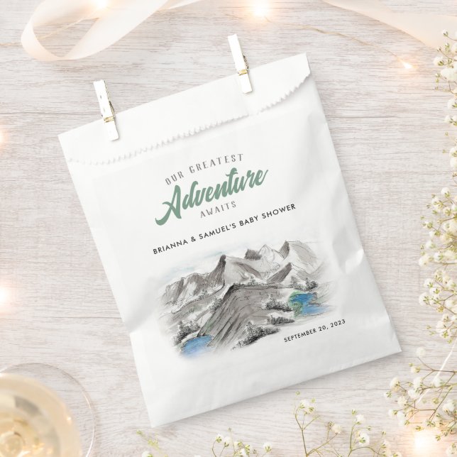 Adventure Awaits Couples Baby Shower Mountains Favor Bag (Clipped)