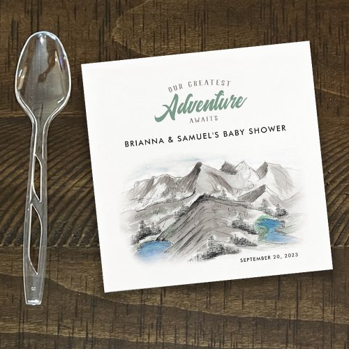 Adventure Awaits Couples Baby Shower Mountains Napkins