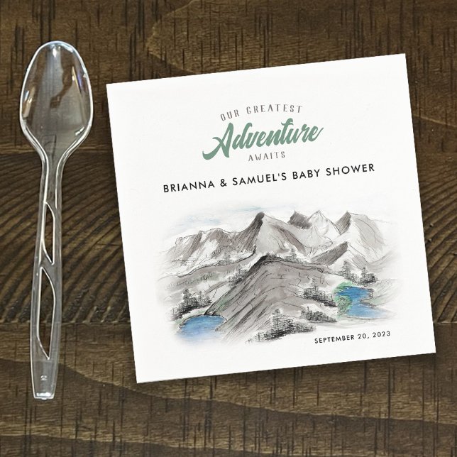 Adventure Awaits Couples Baby Shower Mountains Napkins (Creator Uploaded)