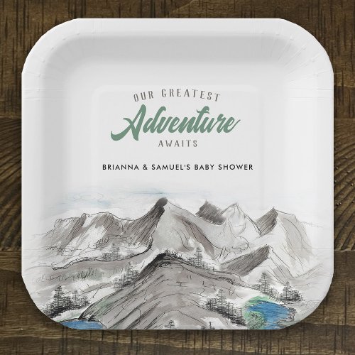 Adventure Awaits Couples Baby Shower Mountains Paper Plates