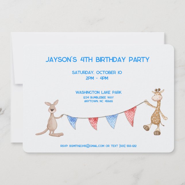 Adventure Awaits Cute Animals Personalized Invitat Invitation (Back)