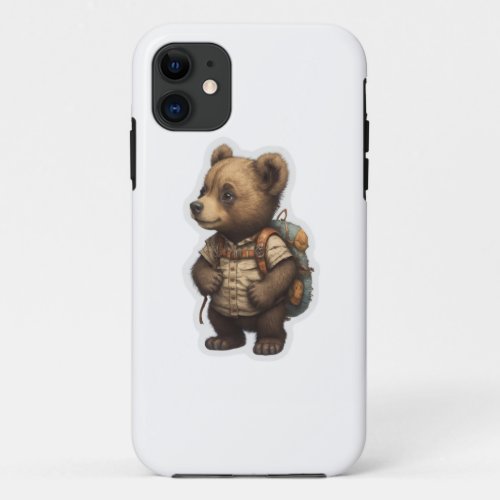 Adventure Awaits Cute Bear Backpack iPhone 11 Case