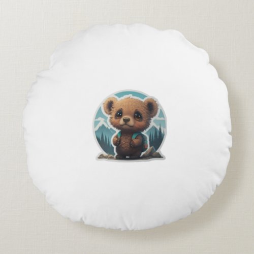 Adventure Awaits Cute Bear Backpack Round Pillow