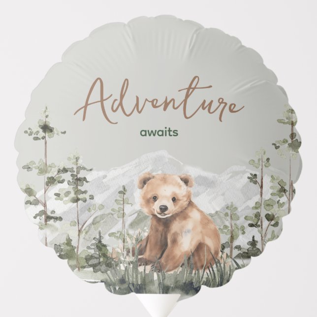 Adventure awaits cute forest bear baby shower balloon (Front)