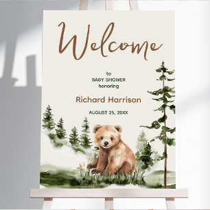 Adventure awaits cute forest bear baby shower foam board