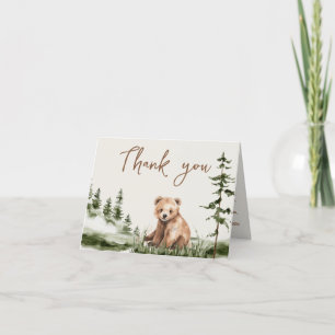 Adventure awaits cute forest bear baby shower letterpress thank you card