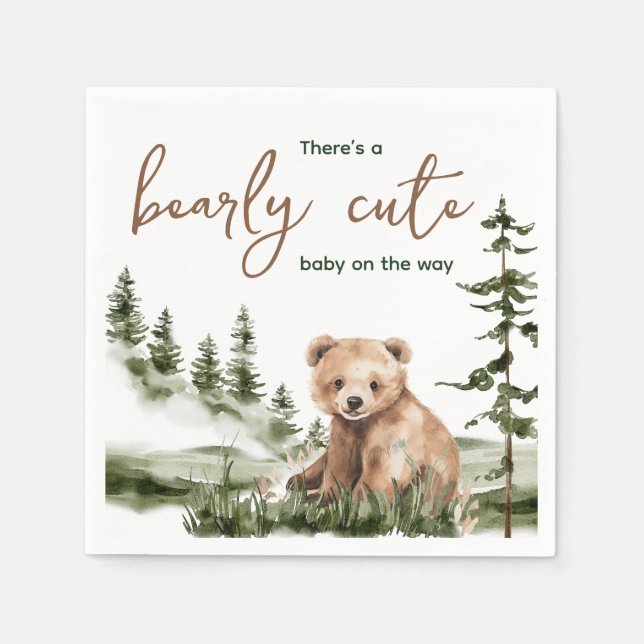 Adventure awaits cute forest bear baby shower napkins (Front)