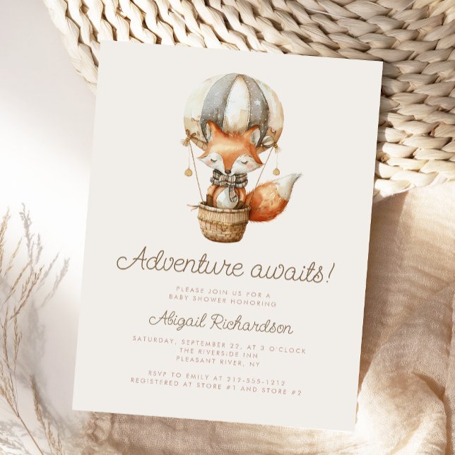 Adventure Awaits Cute Fox Balloon Baby Shower Postcard (Creator Uploaded)