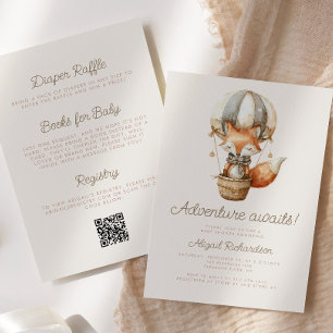 Adventure Awaits Cute Fox QR Code Baby Shower Invitation