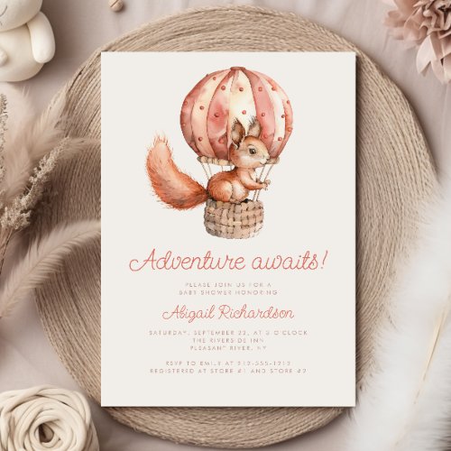 Adventure Awaits Cute Squirrel Balloon Baby Shower Invitation