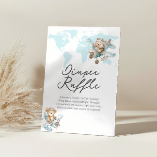 Adventure awaits Cute Teddy  Diaper Raffle Sign