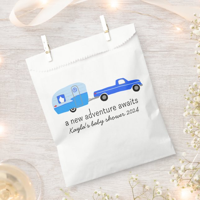 Adventure Awaits Cute Truck & Trailer BABY SHOWER Favor Bag (Clipped)