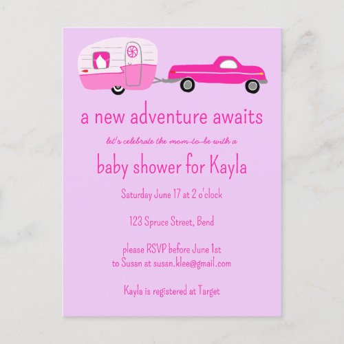 Adventure Awaits Cute Truck  Trailer BABY SHOWER Invitation Postcard