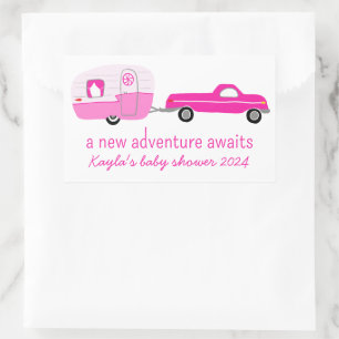 Adventure Awaits Cute Truck & Trailer BABY SHOWER Rectangular Sticker