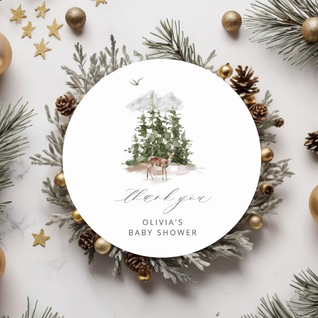 Adventure Awaits Dear Baby Shower Thank You Classic Round Sticker (Creator Uploaded)