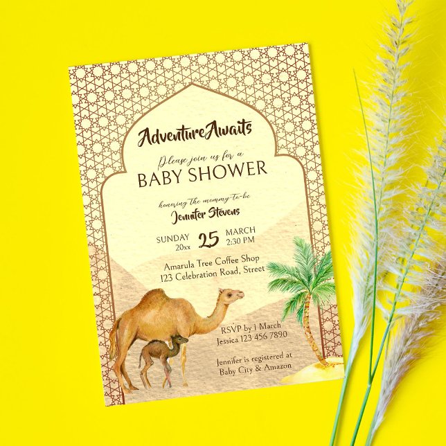 Adventure awaits desert baby camel baby shower  invitation (Creator Uploaded)