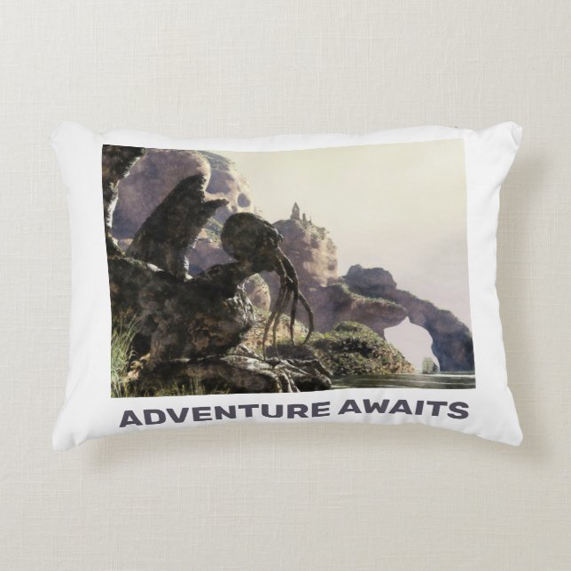 Adventure Awaits. Fantasy landscape Accent Pillow (Front)
