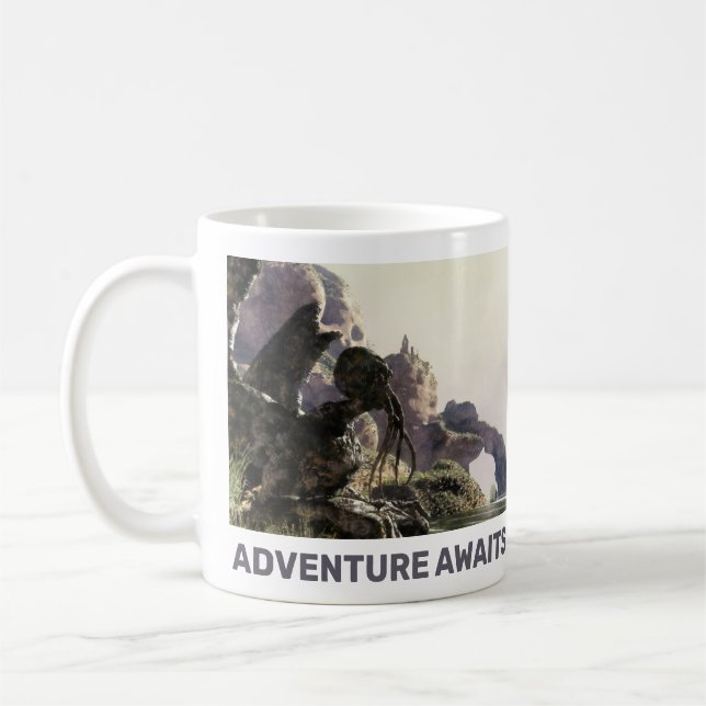 Adventure Awaits. Fantasy landscape Coffee Mug (Left)