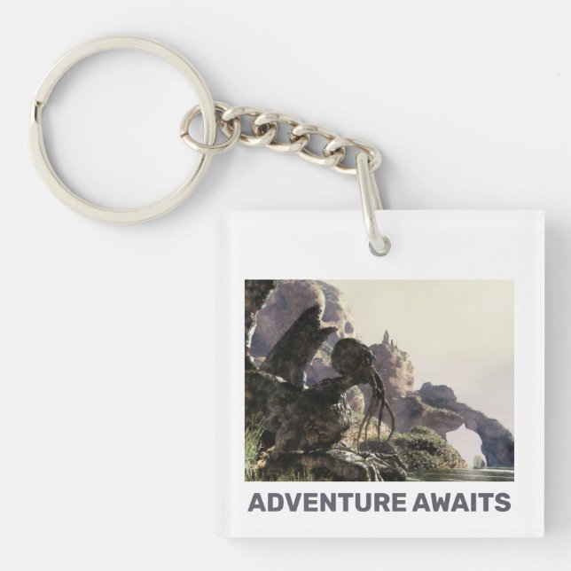 Adventure Awaits. Fantasy landscape Keychain (Front)