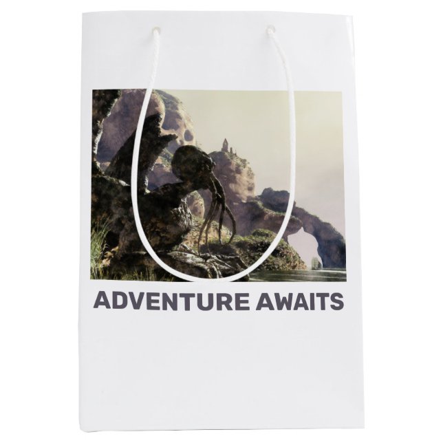 Adventure Awaits. Fantasy landscape Medium Gift Bag (Front)