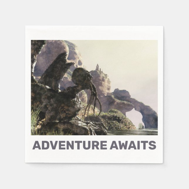 Adventure Awaits. Fantasy landscape Napkins (Front)