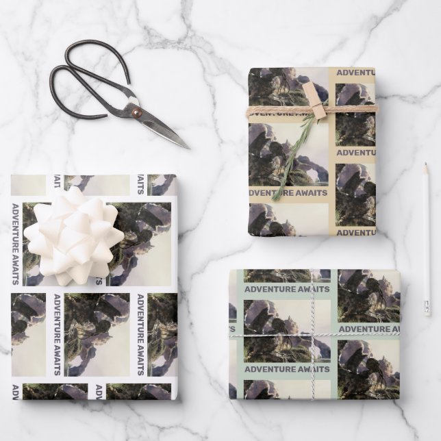 Adventure Awaits. Fantasy landscape Wrapping Paper Sheets (Front)