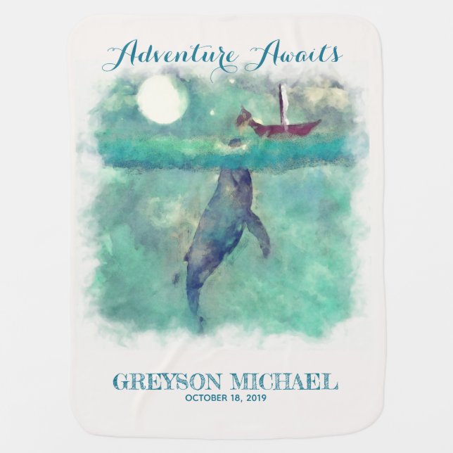 Adventure Awaits (featuring Whale) Baby Blanket (Front)