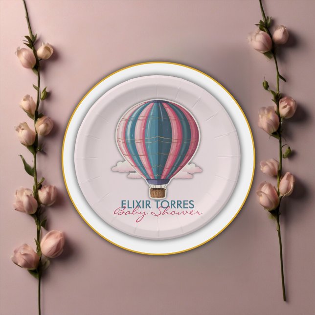 Adventure Awaits Festive Blue Pink Baby Shower Paper Plates (Creator Uploaded)