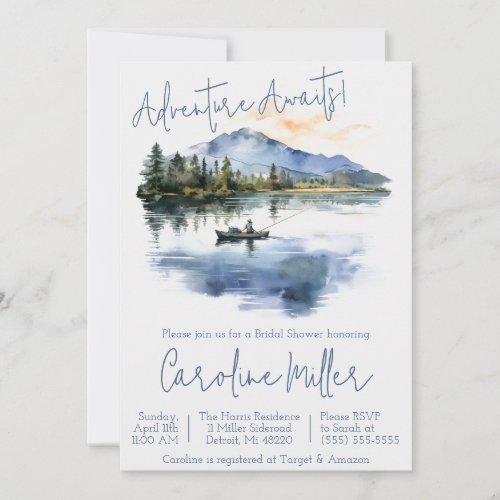 Adventure Awaits Fishing Mountains Bridal Shower Invitation