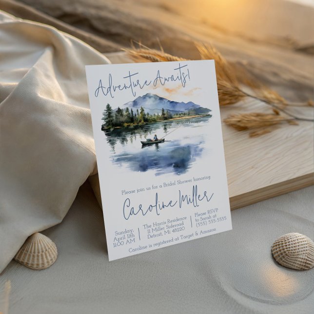 Adventure Awaits! Fishing, Mountains Bridal Shower Invitation (Creator Uploaded)
