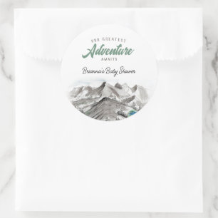 Adventure Awaits Forest Baby Shower Mountains Classic Round Sticker
