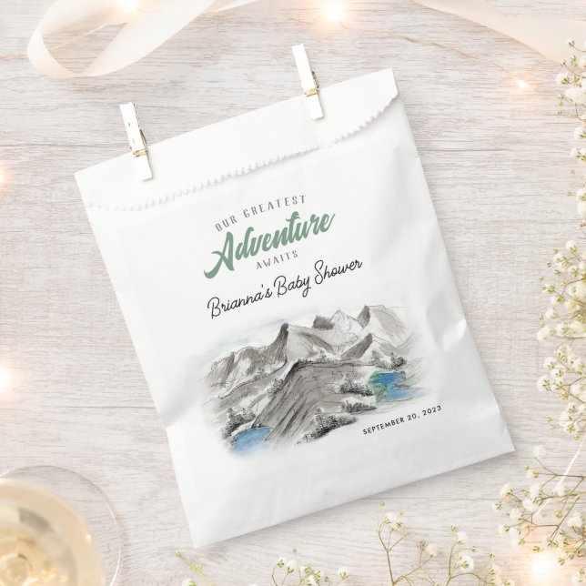 Adventure Awaits Forest Baby Shower Mountains Favor Bag (Clipped)