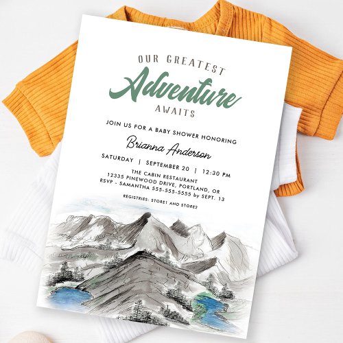 Adventure Awaits Forest Baby Shower Mountains Invitation