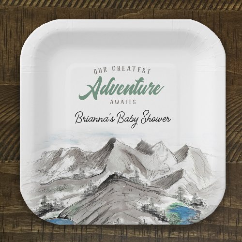 Adventure Awaits Forest Baby Shower Mountains Paper Plates