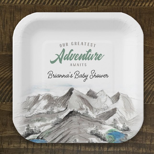 Adventure Awaits Forest Baby Shower Mountains Paper Plates (Creator Uploaded)