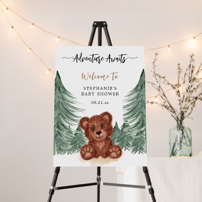 Adventure Awaits Forest Baby Shower Welcome Sign (In Situ (Stand))