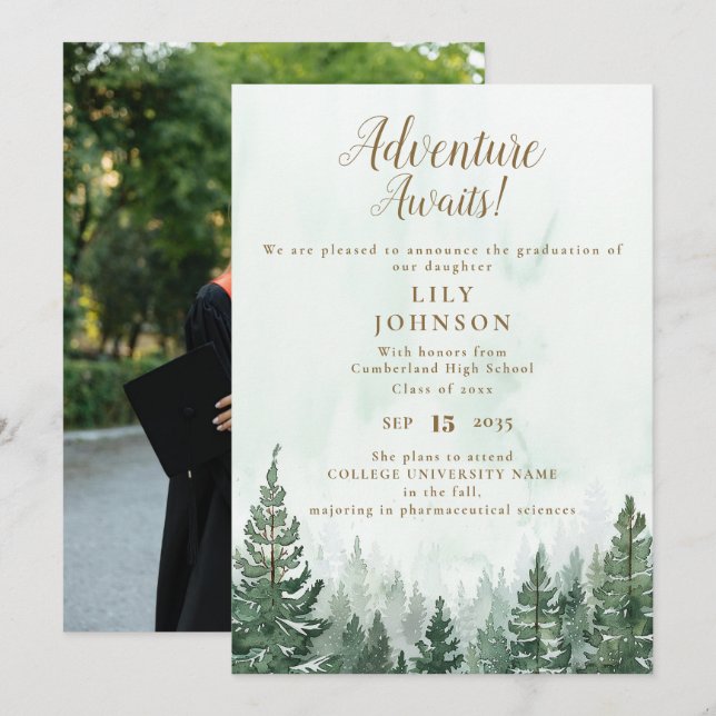 Adventure Awaits Forest Graduation Announcement (Front/Back)